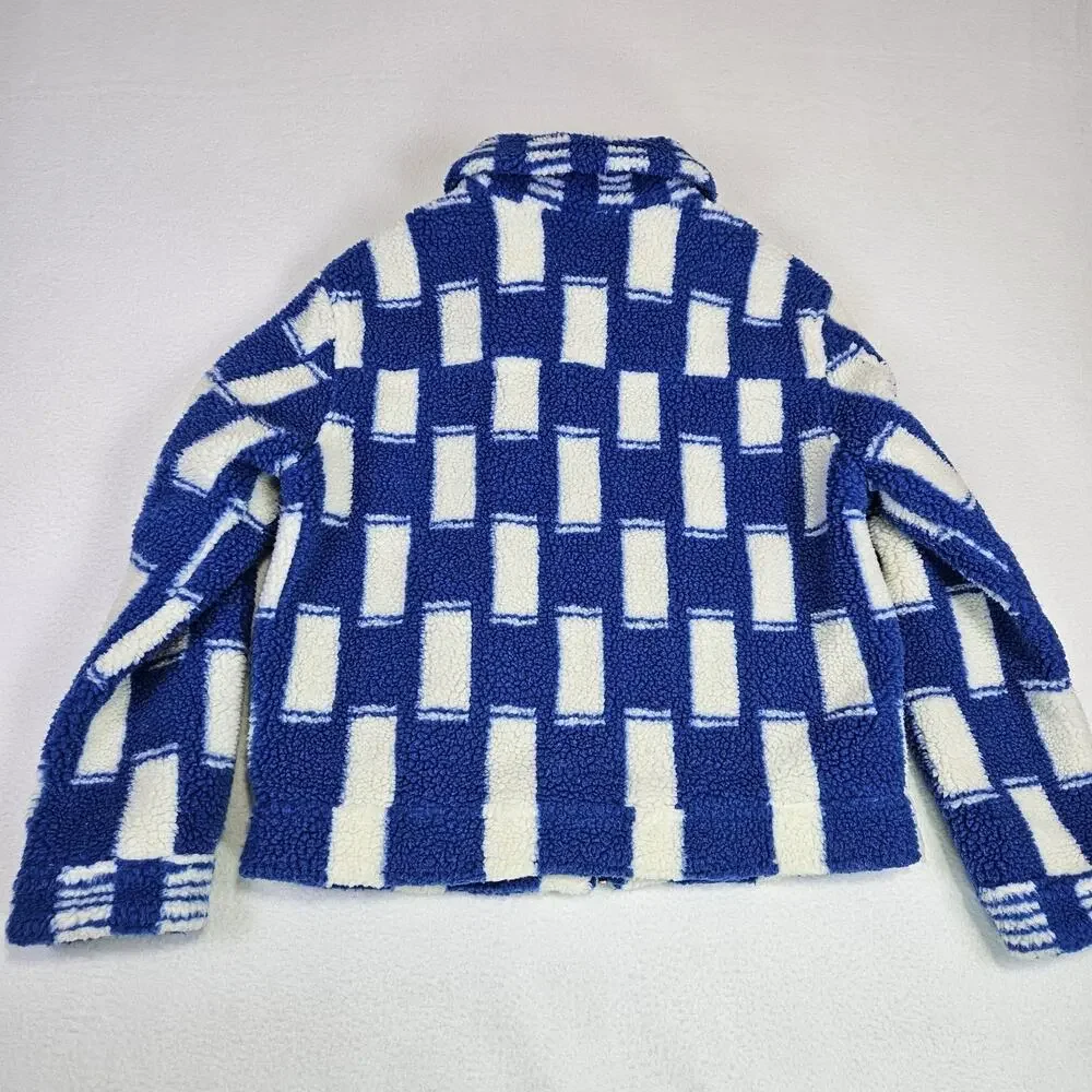 Mother Revolve Kickstand Jacket S Ice Cube Sherpa Coat Checkered Blue White Cozy - Picture 12 of 16
